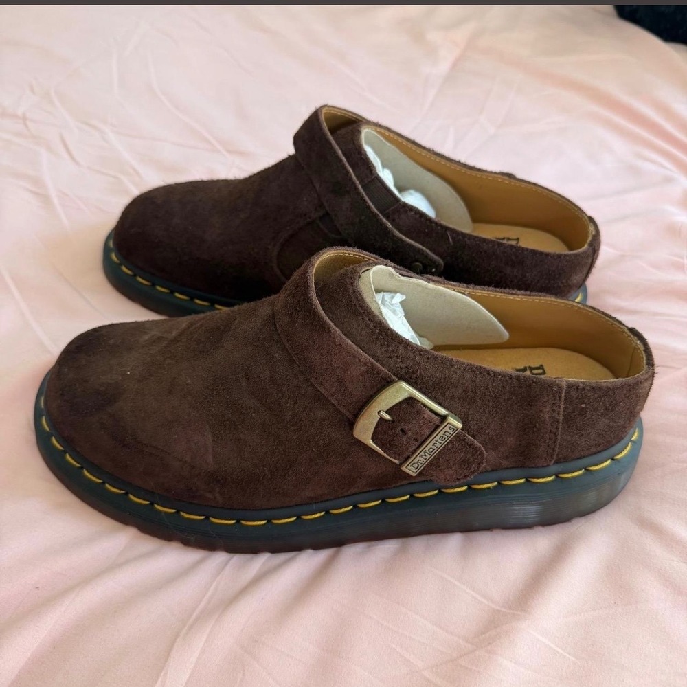 Dr. Martens Isham Dark Brown Suede Mules Clogs Buckle Strap 27959201 Mens 9 L 10 - Picture 4 of 8